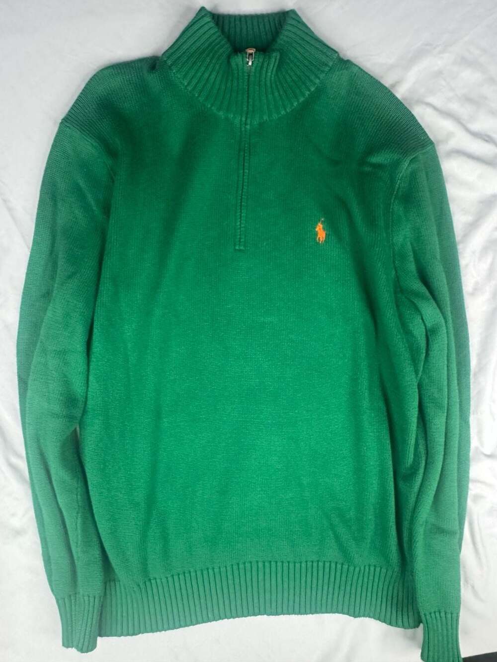 Polo Ralph Lauren Half Zip Sweater Size XL Green Orange Pony